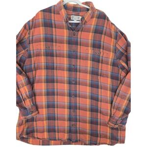 Duluth Trading Co Shirt Mens 3XLT Orange Plaid Flannel Long Sleeve Button Casual